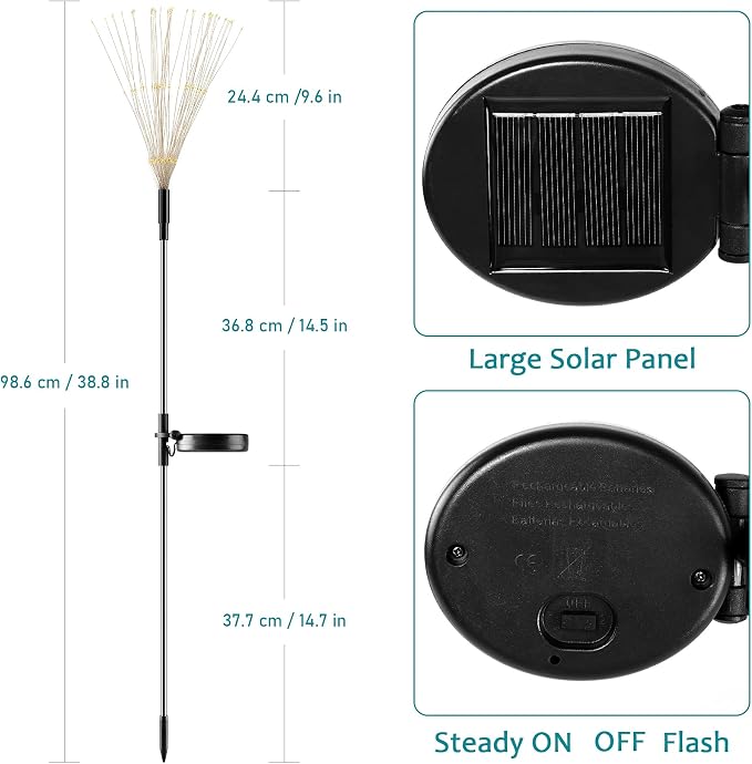 JJGoo Solar Firework Lights, 2 Pack 135 LEDs 2 Lighting Modes Solar Lights - Image 2