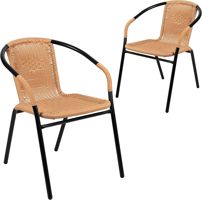 EMMA + OLIVER Set of 2 Modern Rattan Indoor/Outdoor Stack Chairs, Stacking - Image 3