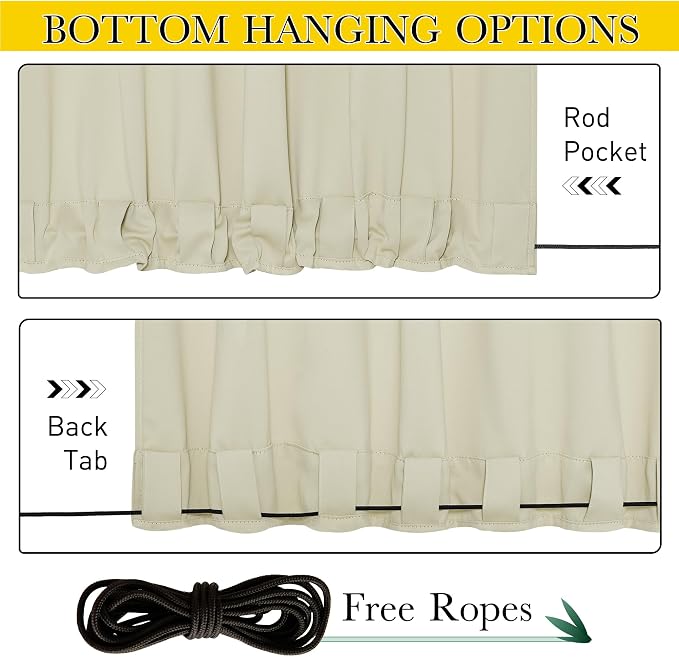 NICETOWN 2 Panels Outdoor Curtains Waterproof Pocket & Back Tab on Top & Bottom - Image 2