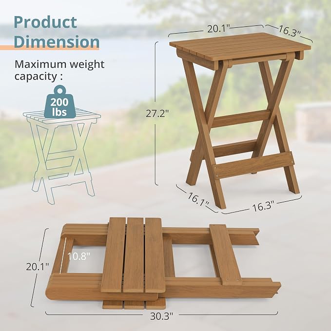 LUE BONA 27 inch Folding Side Table, HDPS Outside End Table - Image 3