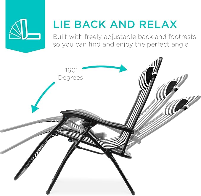 Best Choice Products Set of 2 Adjustable Steel Mesh Zero Gravity Lounge Chair - Image 3