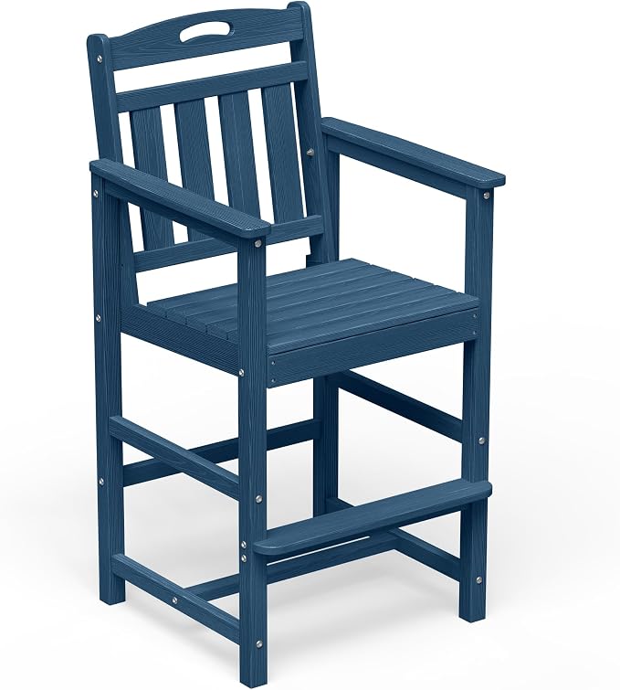 HDPE Outdoor Patio Tall Bar Chair, All-Weather Bar Height Balcony Adirondack by Suunyn