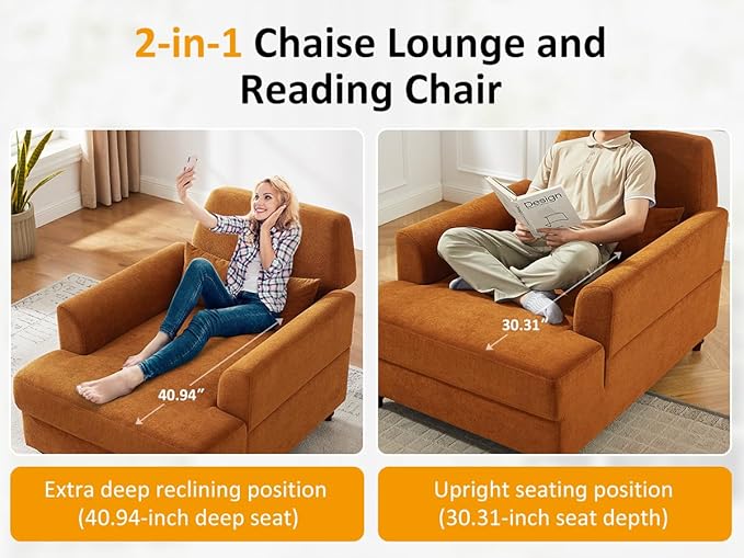 Oversized Chaise Lounge Chair Set of 2, Cloud Fluffy Chaise Sofa Recliner - Image 5