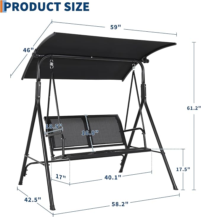 2-Seat Outdoor Patio Porch Swing - Image 2