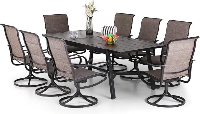 PHI VILLA 9 PCS Patio Dining Set, 8 Padded Swivel Dining Chair by PHIVILLAThepioneerofcomfortablehouseholdsupplies