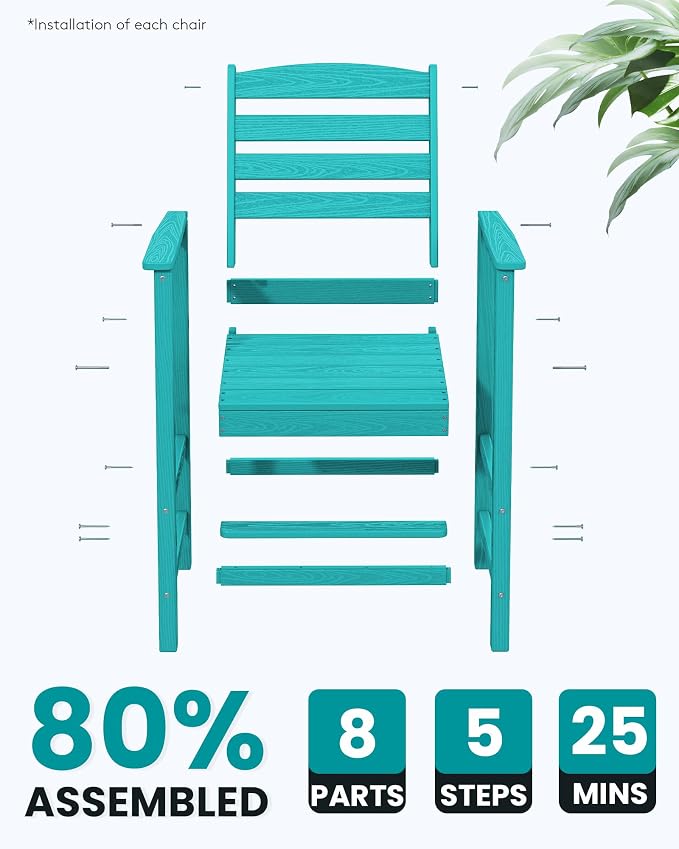 SERWALL Tall Adirondack Chairs Set of 2, Oversize Balcony Adirondack Chairs Set - Image 8