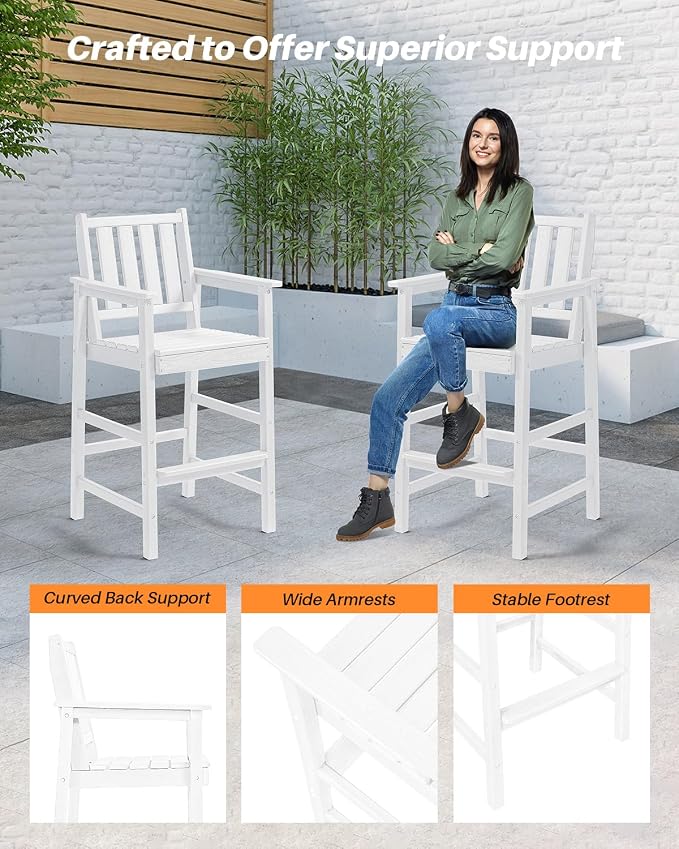 5 Pieces Adirondack Bar Chairs Set, HDPE Patio Bar Height Table and Chairs - Image 8