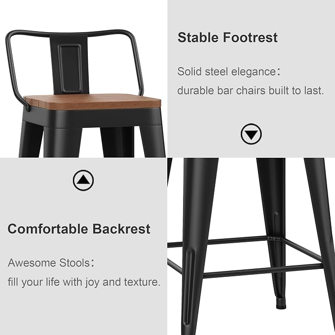 HAOBO Home 24" Outdoor Barstools Patio Stool Metal Bar Stools Set of 4 Counter - Image 6