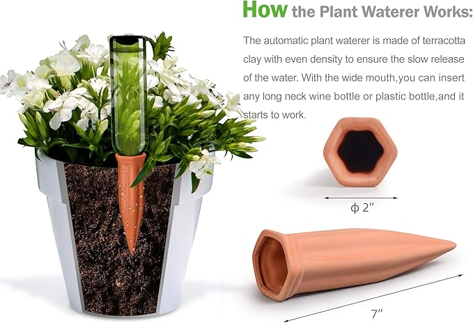 B SEPOR Ceramic Plant Waterer Set of 6 Pack Terracotta Self Watering Spikes - Image 3