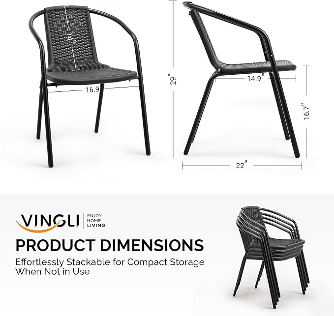 VINGLI PE Rattan Outdoor Dining Chairs Set of 2, Plastic Stackable Patio Chairs - Image 3