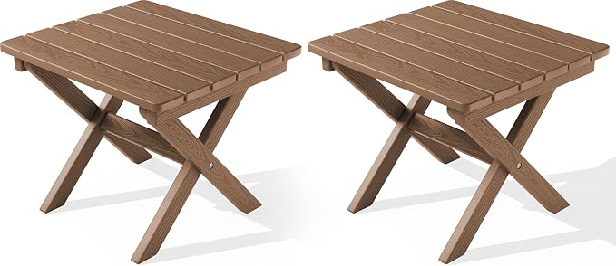 SERWALL Folding Outdoor Side Table Set of 2, Portable Adirondack Side Table by SERWALL