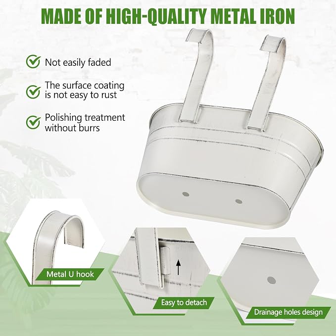 OBTANIM 4 Pack Metal Hanging Flower Pots Iron Railing Planter Outdoor Fence - Image 3