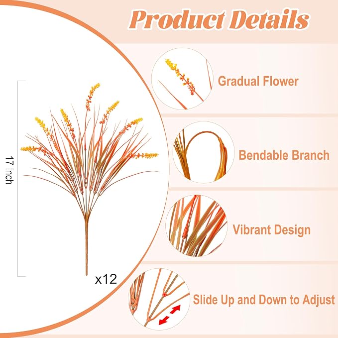 Artificial Fake Plants Flowers for Outdoors Fall Decor, 12 Bundles Fall Leaves - Image 2