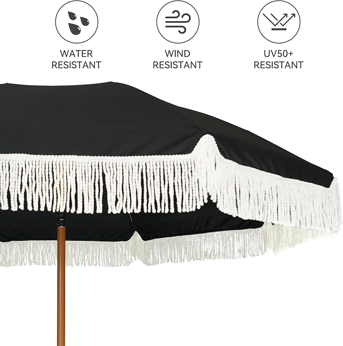 AMMSUN 7ft Patio Umbrella with Fringe Outdoor Tassel Umbrella UPF50+ Premium - Image 3