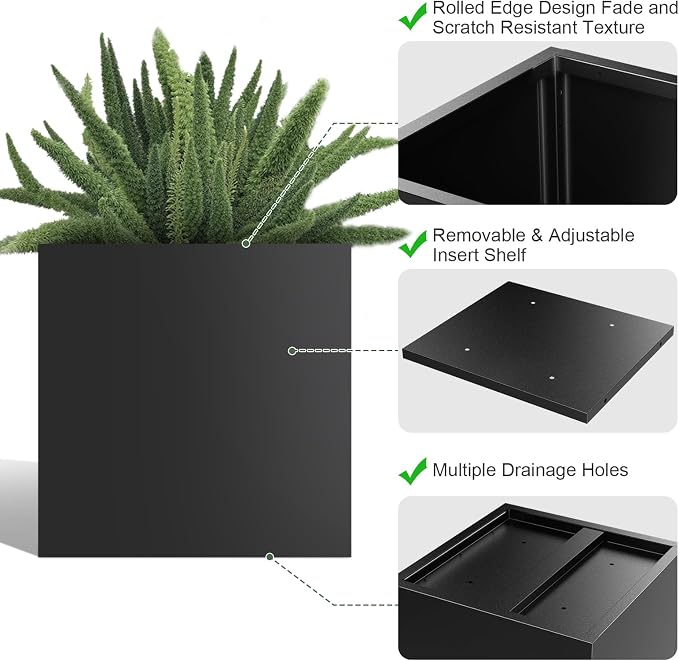 Metal Large Planter Box 20" L x 20" W x 20" H, Heavy Duty Tall Rectangle - Image 3