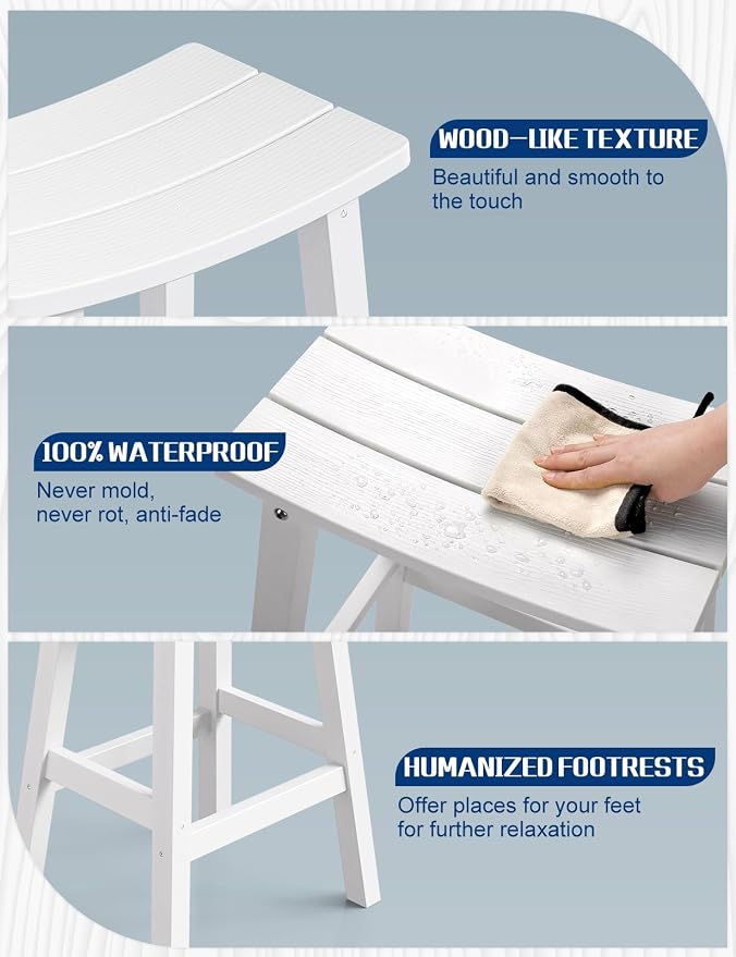 Weatherproof Bar Stools Set of 4, Saddle Seat, Bar Height Stools - Image 8