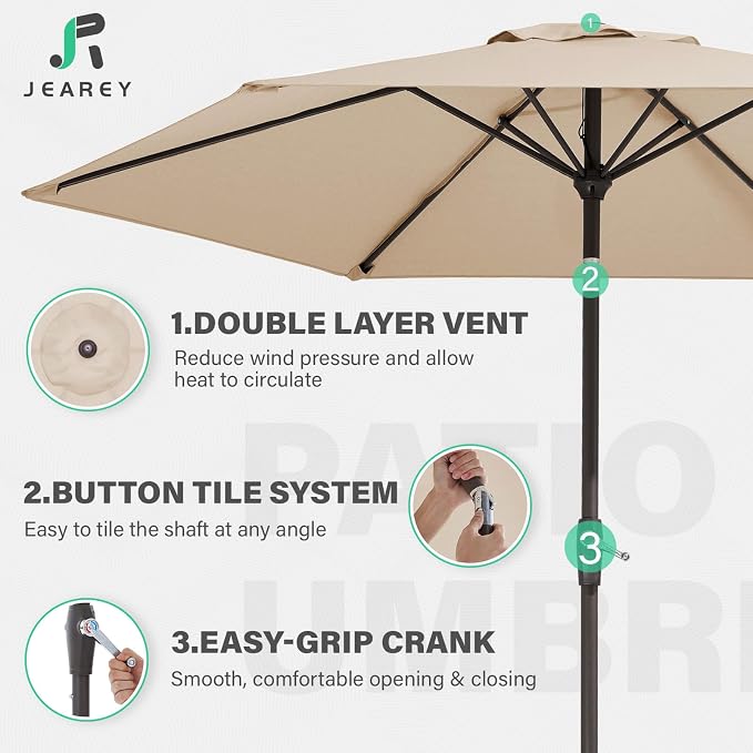 JEAREY 7.5FT Patio Umbrella Outdoor Table Umbrella - Image 3