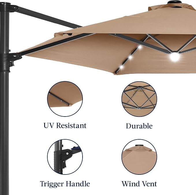 Best Choice Products 10ft Solar LED Offset Cantilever Hanging Market Patio - Image 8