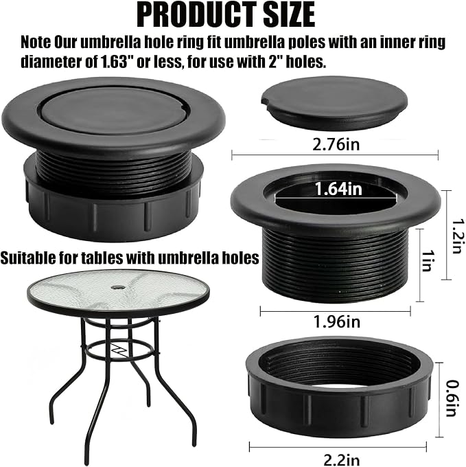 Patio Table Umbrella Hole Ring Plug Cap Set, Yard Parasol Table Hole Cover - Image 2