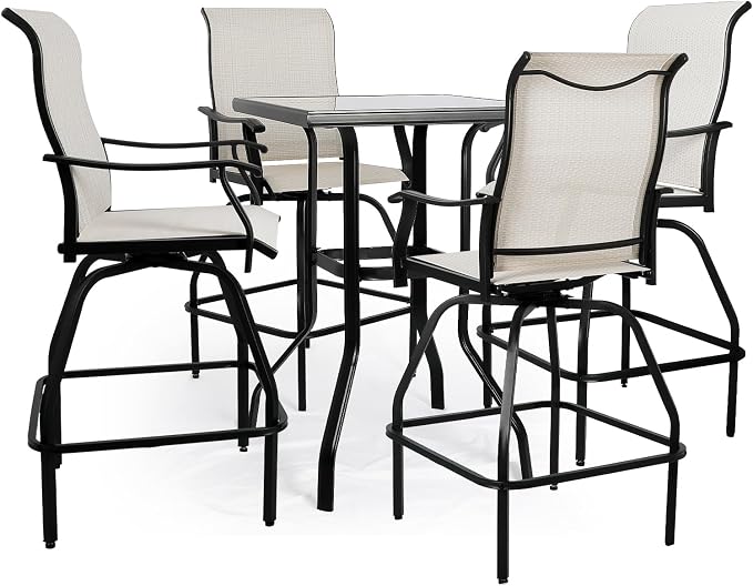 LEVELEVE Patio Bar Set 5pcs Swivel Bar Stools Outdoor Bistro Textilene by Enjoyyourlife