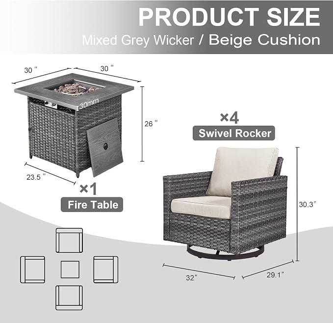 Belord 5 Pieces Wicker Patio Furniture Set: 4 Outdoor Swivel Glider Rocker - Image 2