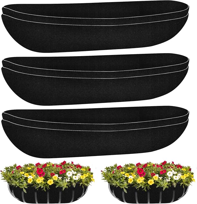 Riare 6 Pack 30 Inch Black Felt Window Box Liners- Fabric Trough Planter Basket by Riare