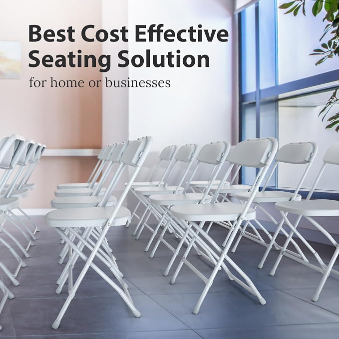 4 PACK White Foldable Plastic Chair | Folding & Stackable | 350 lbs Capacity - Image 5