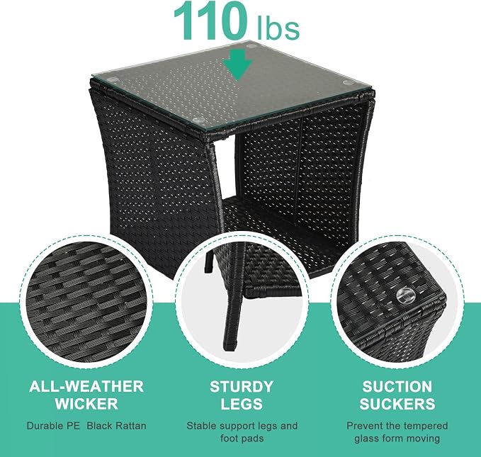 Wicker Rattan Side Table, Outdoor Square Rattan Coffee End Table - Image 5