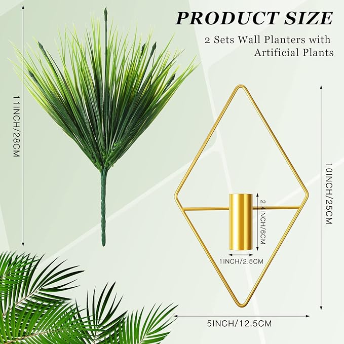 2 Pieces Gold Wall Decor Hanging Planters - Image 2
