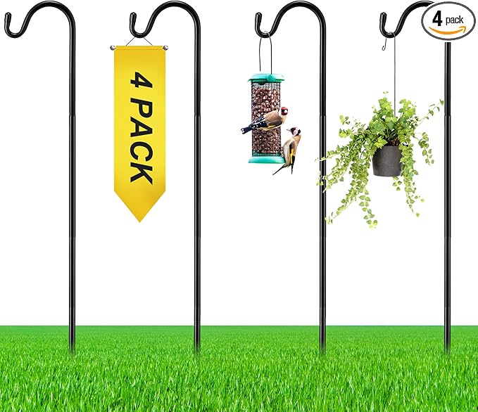 4 Pcs 45 Inch Shepherds Hook for Outdoor Adjustable Bird Feeder Pole Metal by Yetene