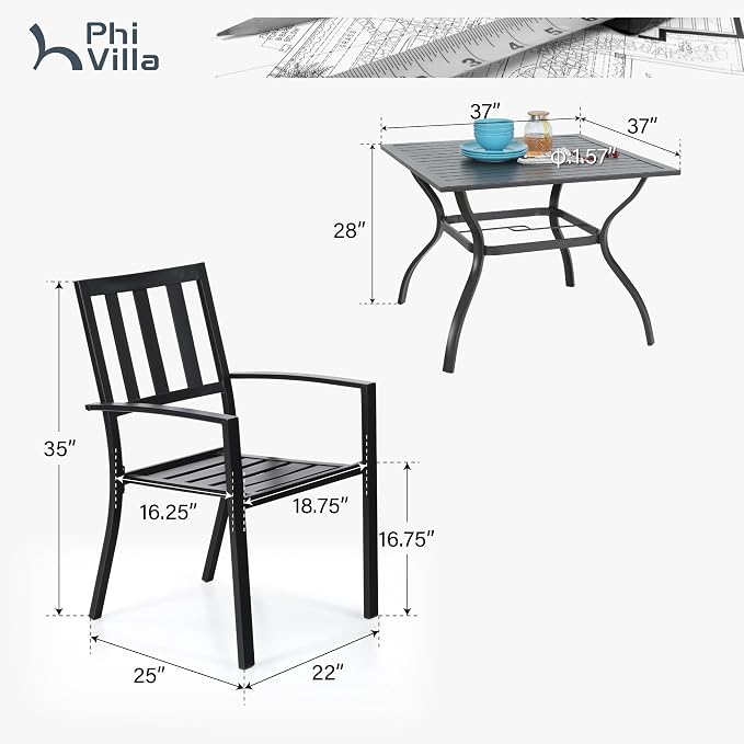 PHI VILLA 5 Pieces Outdoor Metal Dining Set - Image 9