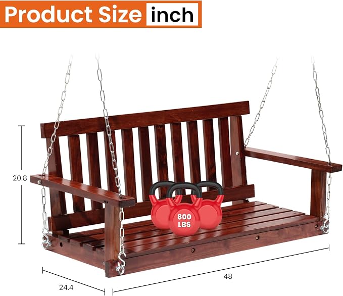 Upgraded Outdoor Wooden Porch Swings 48 Inch Outdoor Swings - Image 3