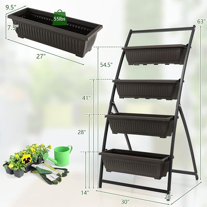 Giantex 5.2FT Vertical Raised Garden Bed, 4-Tier Elevated Planter Box w/4 - Image 7