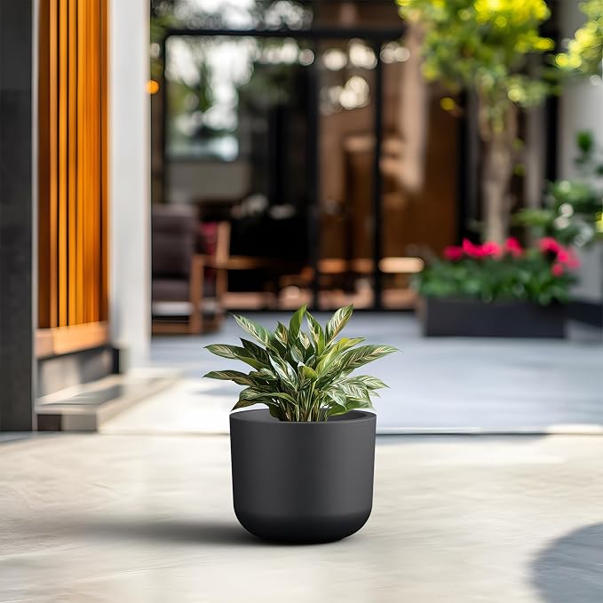 Kante Round Concrete Planter, 11 Inch Dia Classic Style Large Plant Pot - Image 3