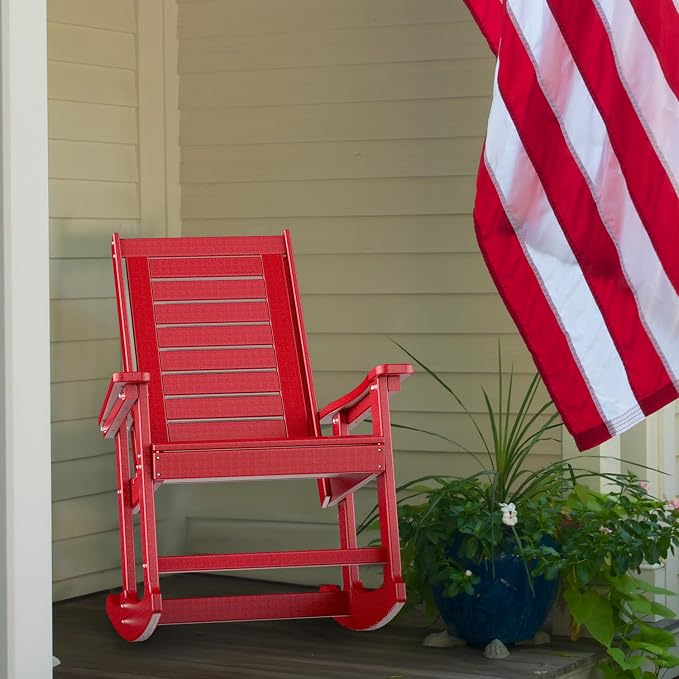 GREENVINES Outdoor Rocking Chairs | Porch Rocker | HDPE Plastic | Red | - Image 6