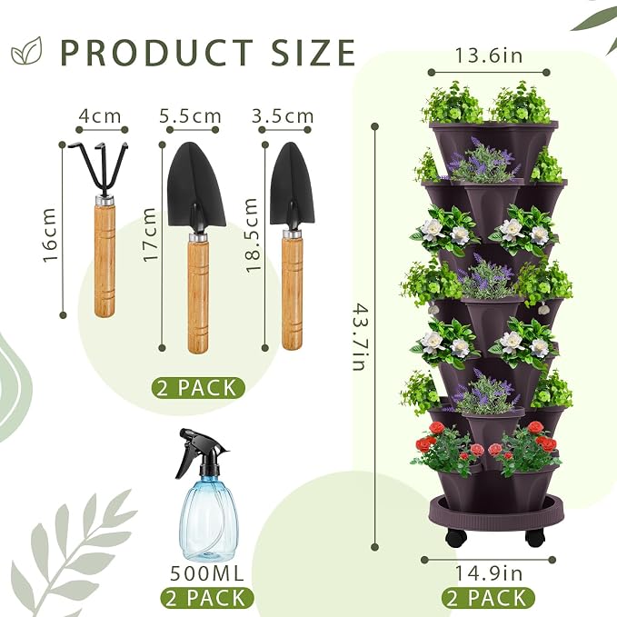 Umigy 2 Set Espresso Brown 7 Tier Vertical Planter Stackable Tower Planters - Image 2