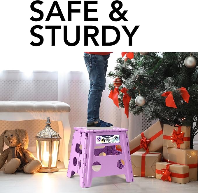 Delxo 13 inch Folding Step Stool, Non-Slip Foldable Stools Up to 300 LBS - Image 3