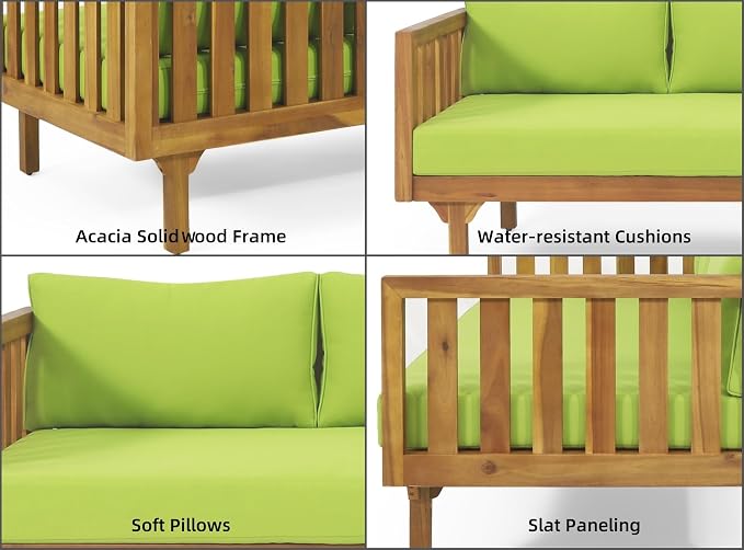 Merax Outdoor 3 Seater Daybed, Acacia Wood Day Bed Couch Sofa - Image 9