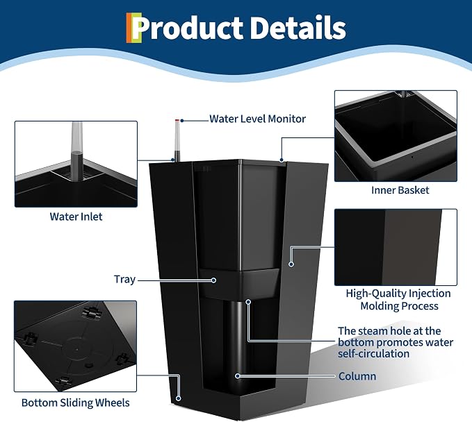Garvee 30" Tall Planters Set of 2, Outdoor＆Indoor Black Planter Pots, High - Image 8