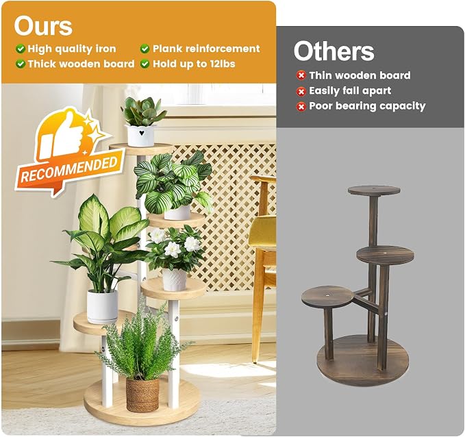 GEEBOBO 5 Tier Plant Stand Indoor, Metal Wood Plant Stands - Image 4