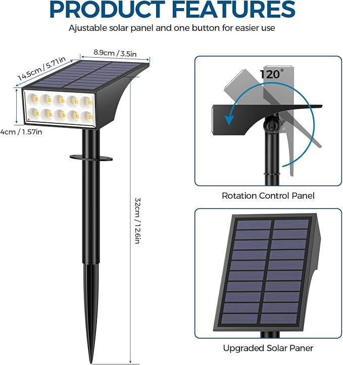 Solar Spot Lights Outdoor, Solar Lights Outdoor Waterproof IP65, 4 Lighting - Image 8