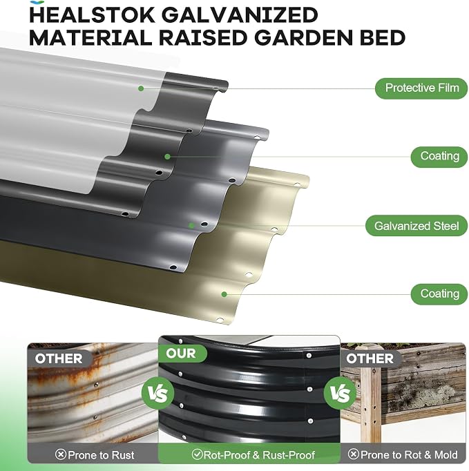 Galvanized Raised Garden Bed Outdoor, Rust-Resistant Garden Planter Box - Image 2