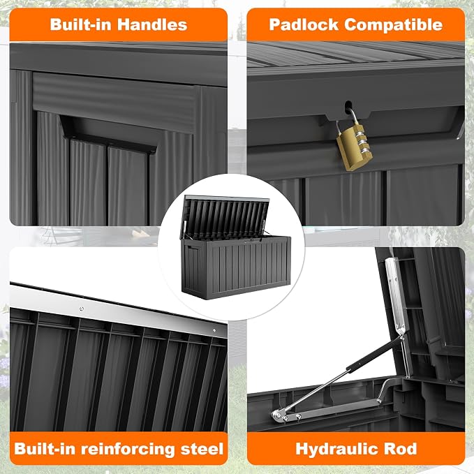 EasyUp 80 Gallon Resin Deck Box Storage Outdoor Waterproof Boxes Lockable UV - Image 3