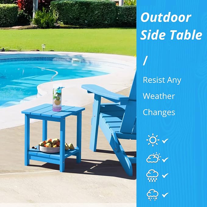 LUE BONA Adirondack Outdoor Side Table, 2-Tier Blue HDPS Patio End Table - Image 3