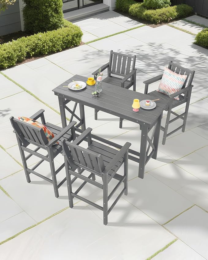 5-Piece HDPE Patio Bar Set, Rectangular Bar Height Table and 4 Adirondack Bar - Image 2