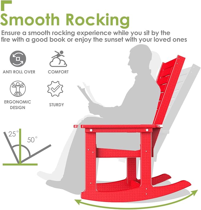 GREENVINES Outdoor Rocking Chairs | Porch Rocker | HDPE Plastic | Red | - Image 4