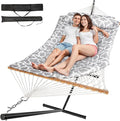 2 Person Outdoor Hammock with Stand, Cotton Rope Hammock with Polyester Pad by Unknown