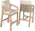 JONATHAN Y BSL1200A-SET2 Porto Modern Coastal Tub Roped Acacia Wood Outdoor Bar by JONATHANY