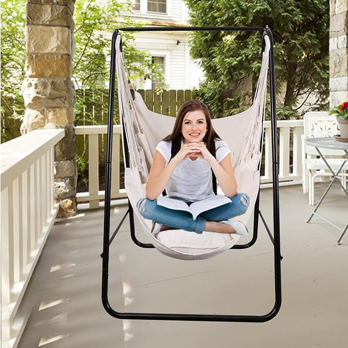 Goutime Hammock Chair, Boho Hanging Rope Ceiling Swing, Macrame Hanging - Image 5