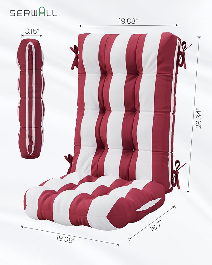 SERWALL HDPE Outdoor Rocking Chair Cushion Set of 2, Memory Foam Cushion Red - Image 3
